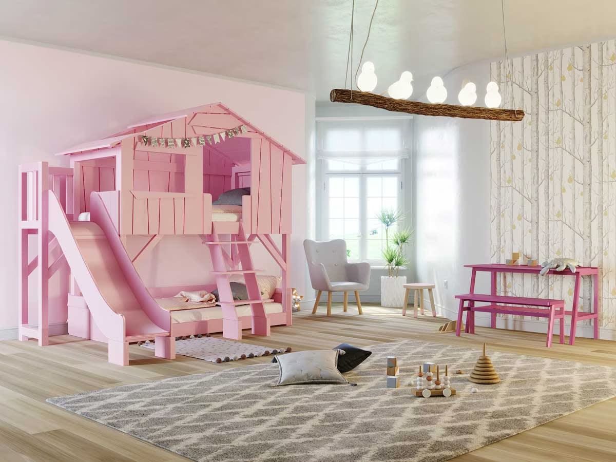 CelticHearth Kinder Etagenbett Mit Rutsche & Vorhängen - Kiefer Massivholz Spielbett