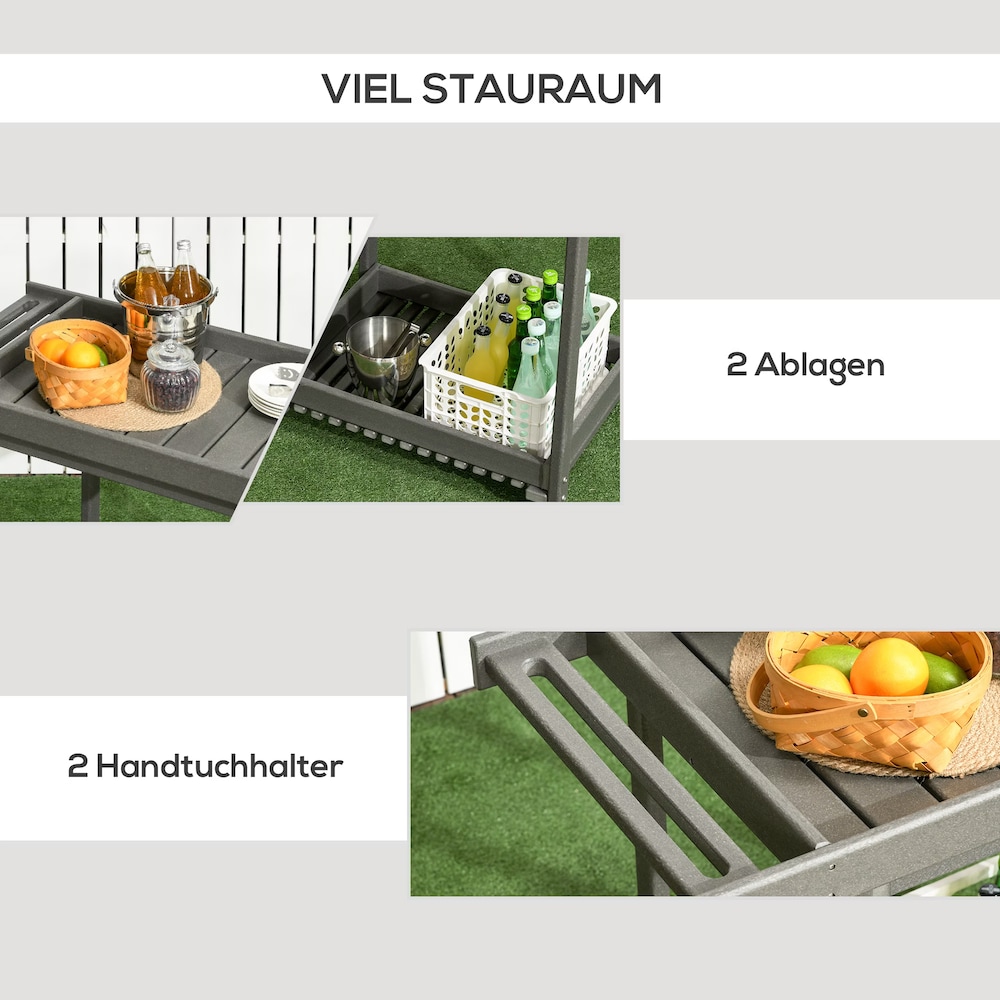 Outsunny Grillwagen Mit Spüle – 162x47x87 Cm, Edelstahl – Praktischer Helfer Für Garten & Terrasse