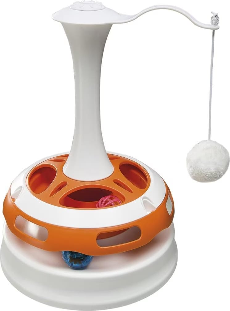 Meilleurs prix pour Jouet pour Chats TORNADO en Forme de Carrousel, Interactif, 2 Balles Incluses, avec Peluche, Combinable