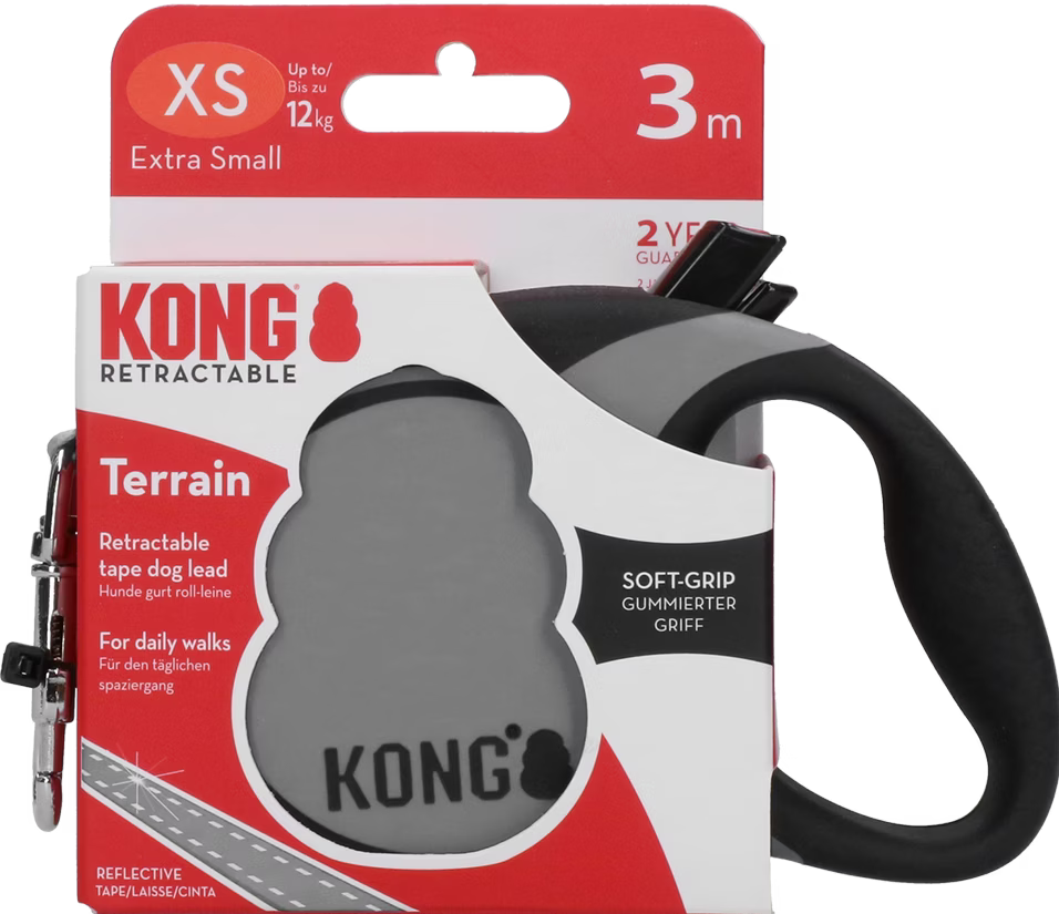 Meilleurs prix pour KONG Leash rtractable Terrain Gris XS (3m/12kg) - (KONGTRNXSGY) (XS, Chien, Sport canin), Collier + laisse