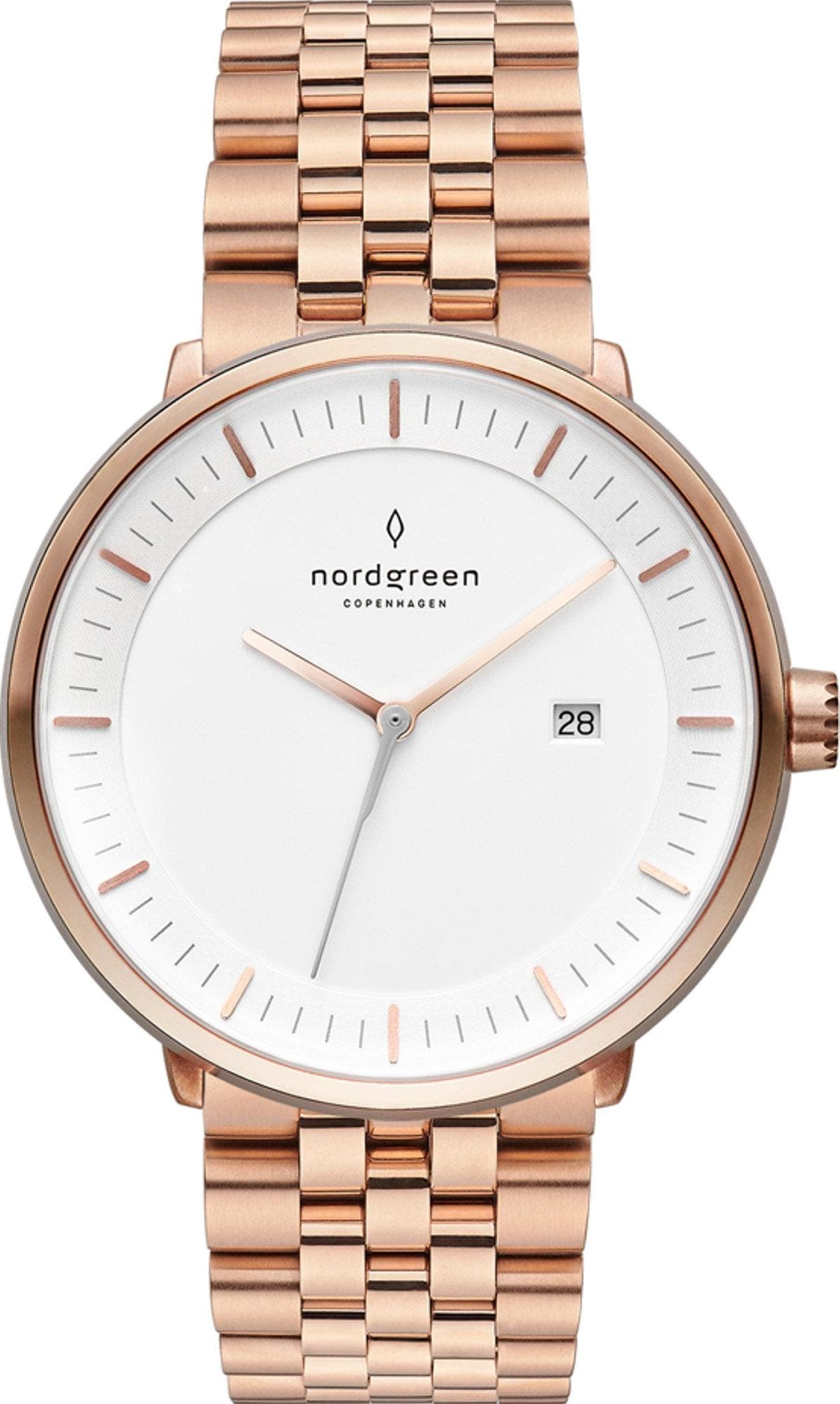 Nordgreen, Armbanduhr, Herrenuhr, Gold, Weiss, (36 mm)