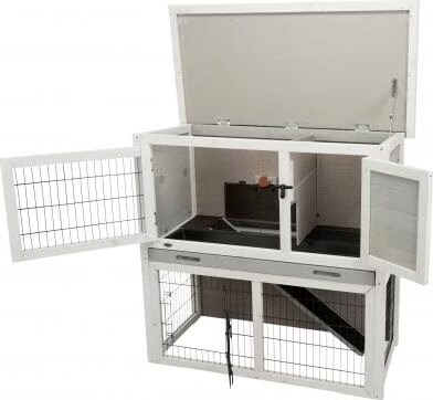 Natura Clapier Avec Enclos Extérieur, 104 × 97 × 52 Cm, Gris/Blanc - Mon Animalerie