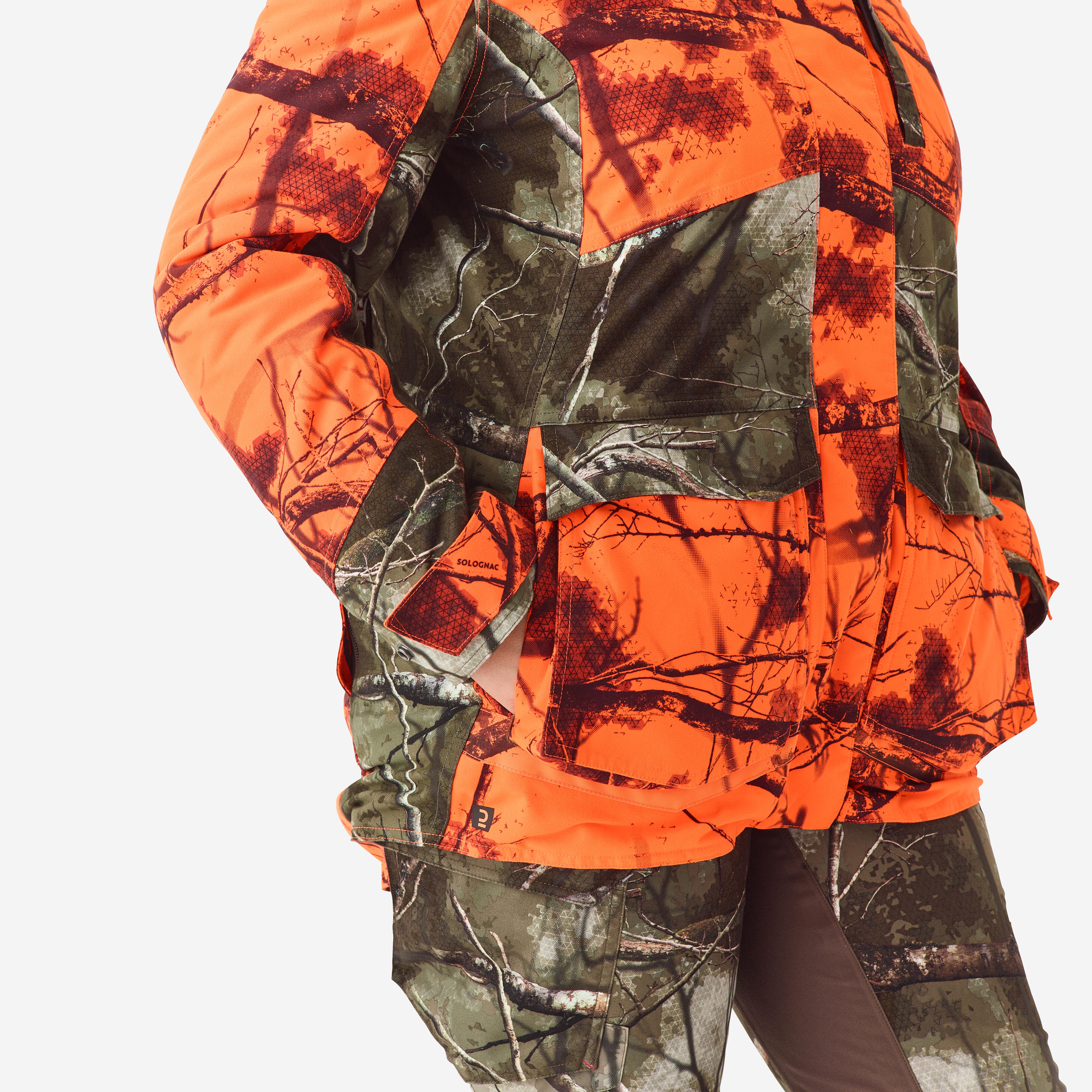 Solognac Women s 3 in 1 warm silent waterproof hunting jacket neon camouflage 500 36 Galaxus