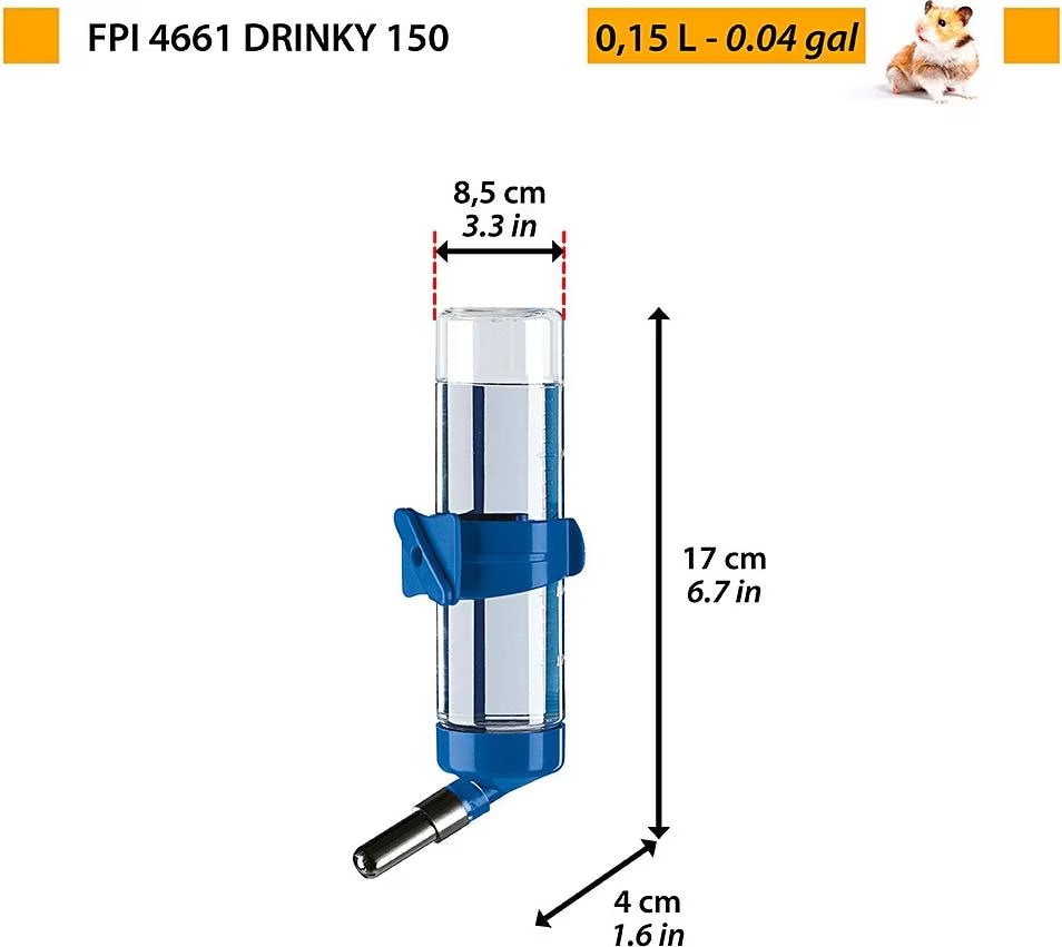 Biberon en plastique transparent drinky pour rongeurs taille s contenance 150 ml