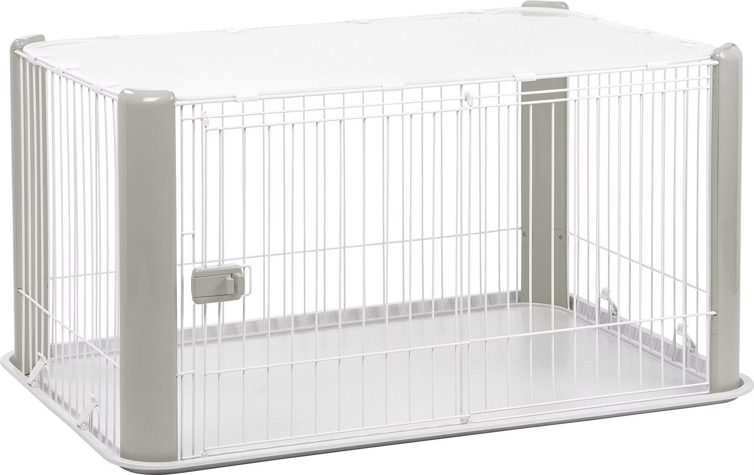 Comparer les prix de Iris Ohyama Enclos pour chiots Gris Grand avec toit, Cage + enclos