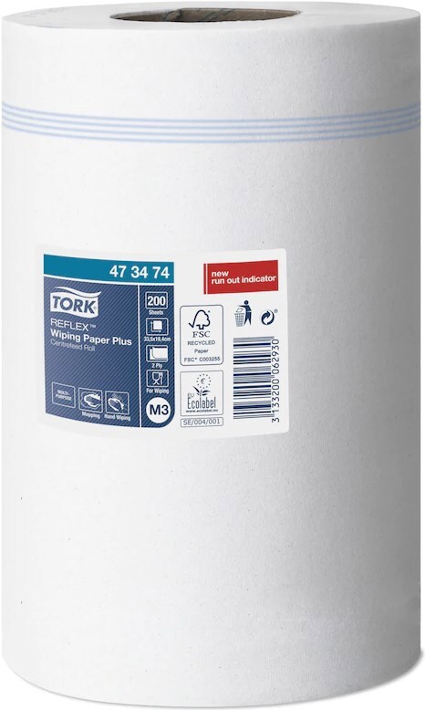 Tork Reflex Mehrzweck-Putzrolle 2-lagig weiß 67 m stark Papierwischtücher aus Tissue perforiert ung (200 x) Galaxus
