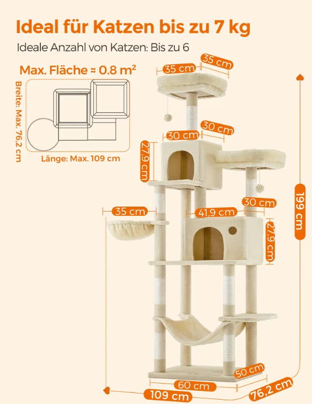 Feandrea Meow (199cm, Beige), Arbre  chat