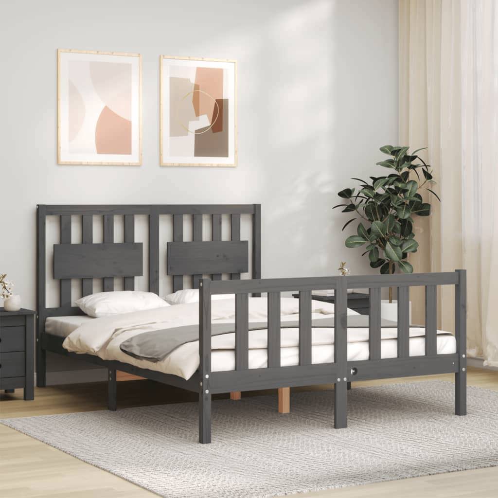 VidaXL Massivholzbett mit Kopfteil Grau 140x190 cm (140 x 190 cm) Galaxus