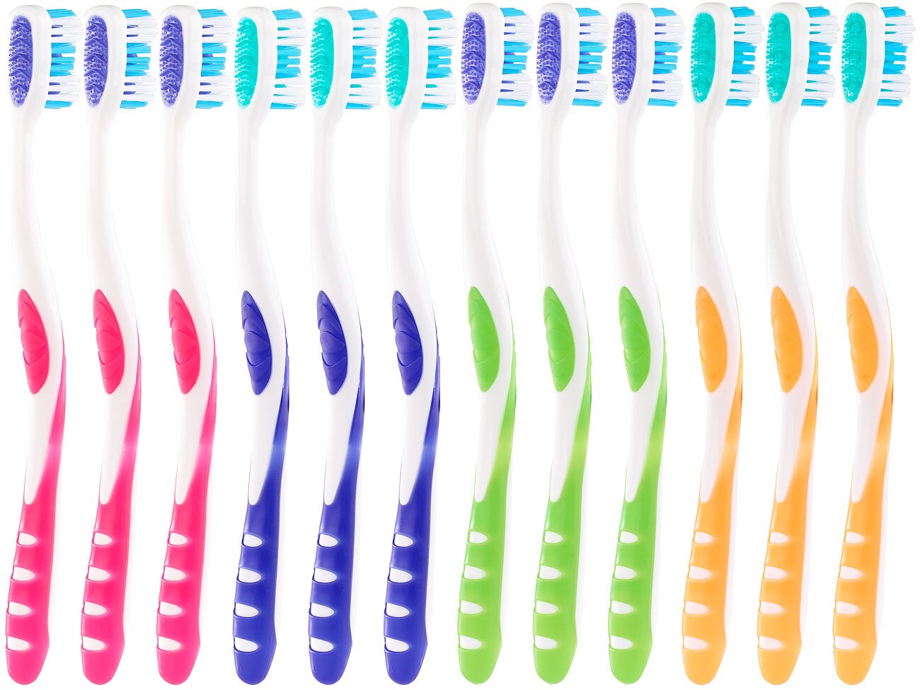 Newgen medicals 12er-Pack Marken-Zahnbürsten mit Zungenreiniger HART 4 Farben Galaxus RU10254
