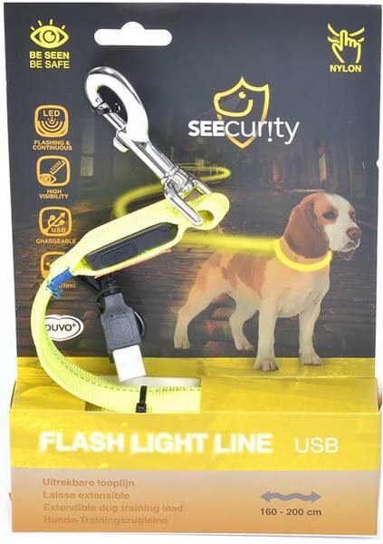 Laisse Chien – Jogging Lumineux USB LED coloris jaune néon – 200 cm / 2,5 cm