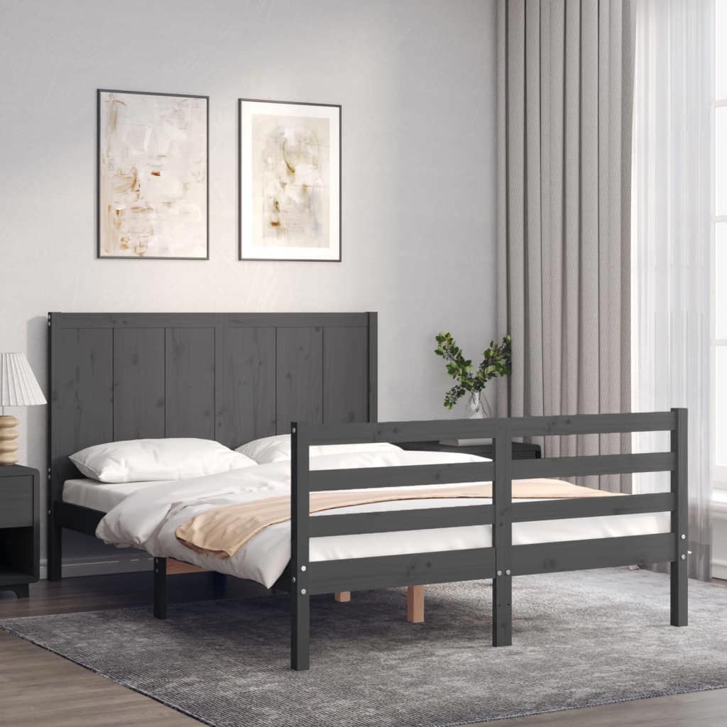 VidaXL Massivholzbett mit Kopfteil Grau 140x190 cm (140 x 190 cm) Galaxus