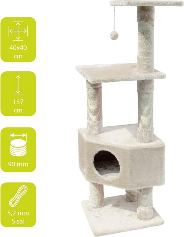 Habitat Chat – Arbre à chat Classic Eco Loonaa coloris beige – 40 x 40 x 135 cm