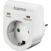 Hama Socket outlet adapter, protective contact, overvoltage protection, mains voltage, white
