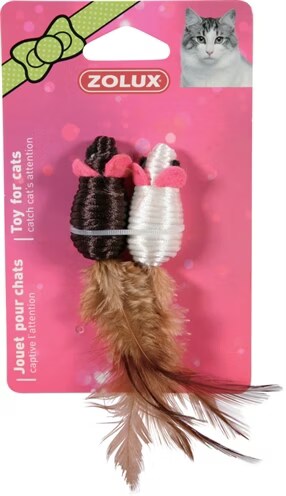Jouet chat duo souris à plumes 5cm