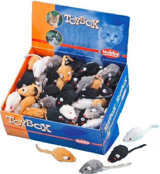 Comparer les prix de Nobby Souris fourrure artificielle poils courts, 5 cm, assorties, Jouets pour chat