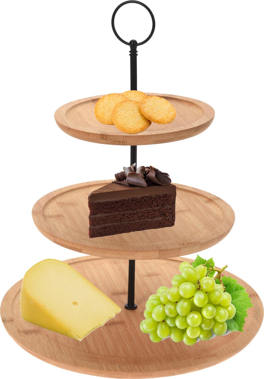 Mojawo, Serviergeschirr, Runde Bambus-Etagere Servierregal 3-stöckig Ø28xH35cm