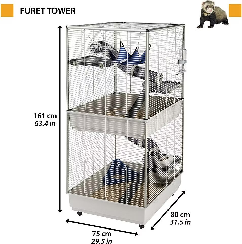 Cage Furet Tower Ferplast pour rat et furet L 80 x l 75 x H 161 cm
