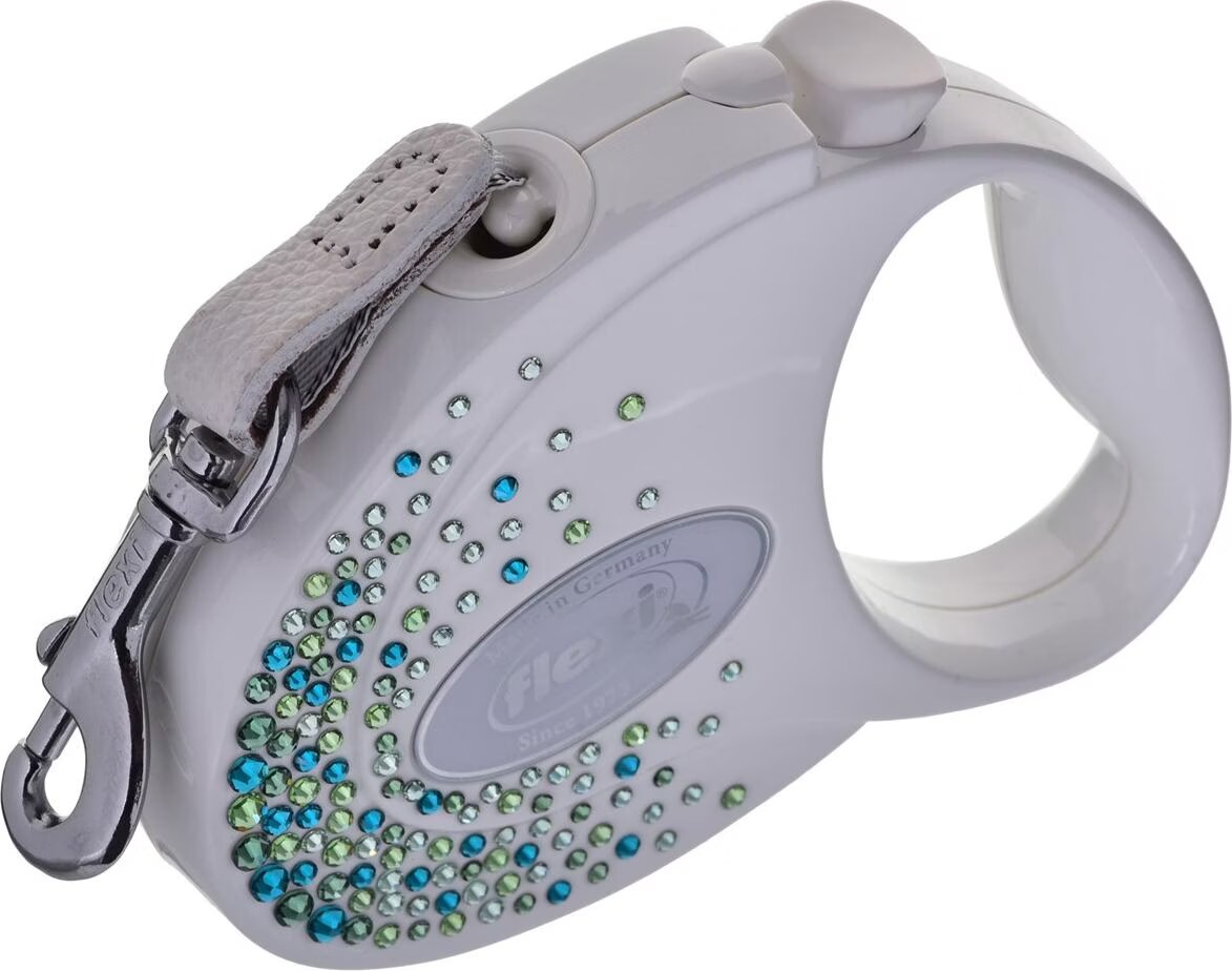 Flexi Glam Splash Leaf with Swarovski crystals S - Laisse rtractable pour chien - 3 m - Blanc (S, Chien, Promenade), Collier + laisse