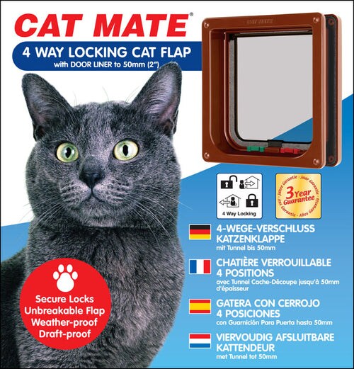 Comparer les prix de Chatière 4 verrouillages avec tunnel 235 brun - pet-mate - VA-6207