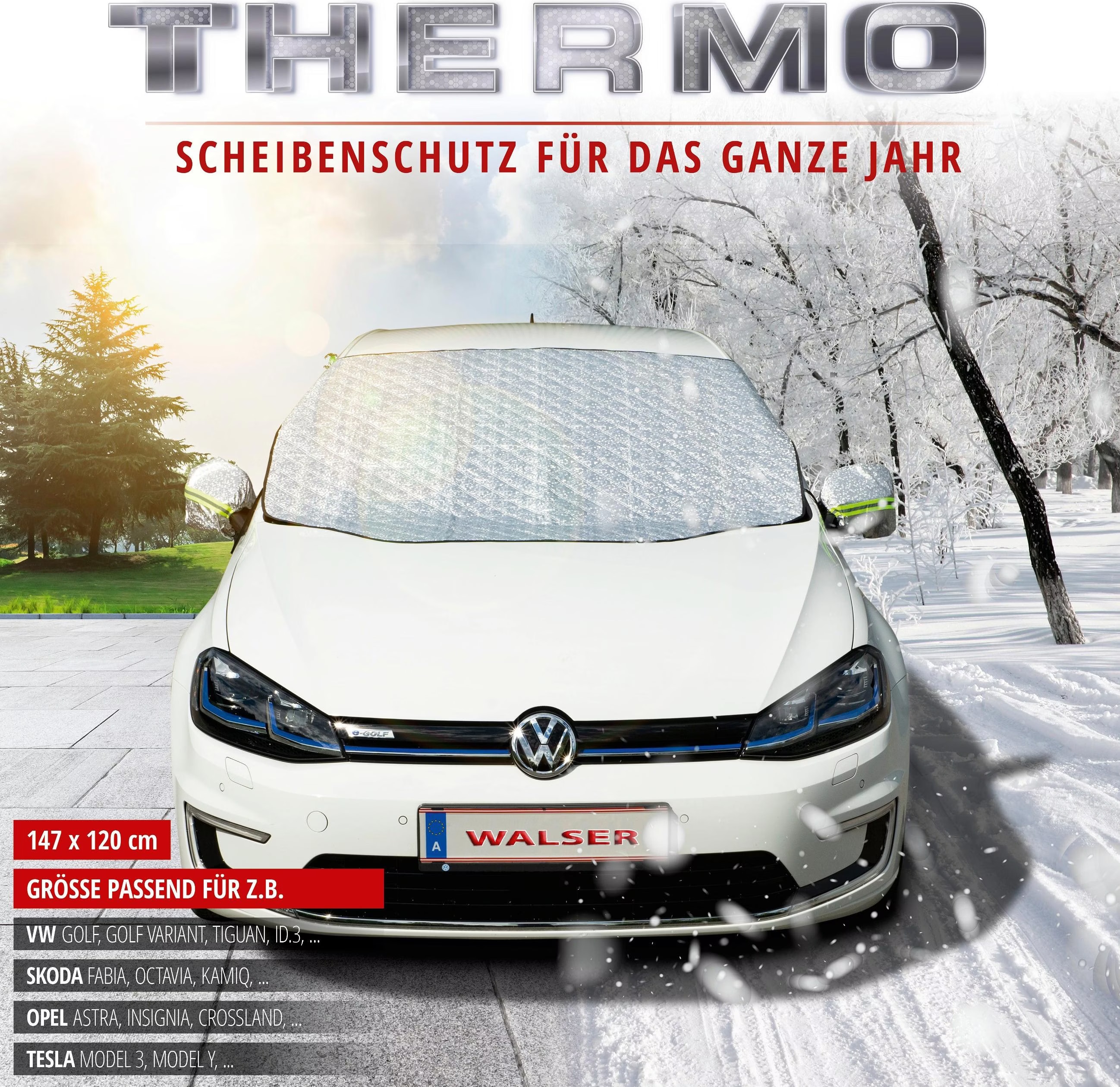 Protection Pare-brise Walser Premium 147x120cm - Avec Couverture Rétroviseurs - Protection Solaire Et Anti-gel Couvercle Rétroviseur