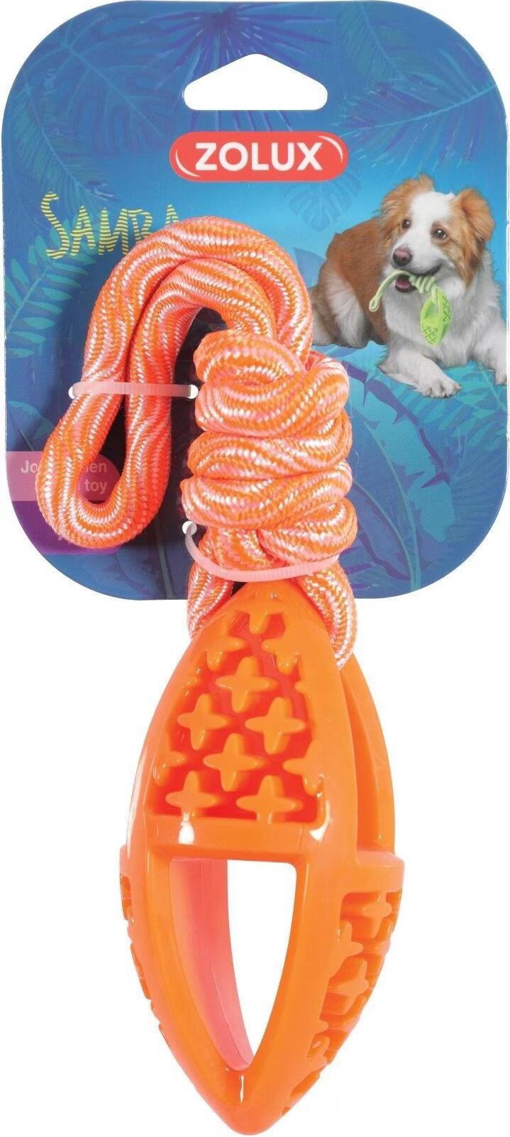 Zolux Jouet ovale en TPR SAMBA avec corde 28 cm, couleur orange, Jouets pour chien