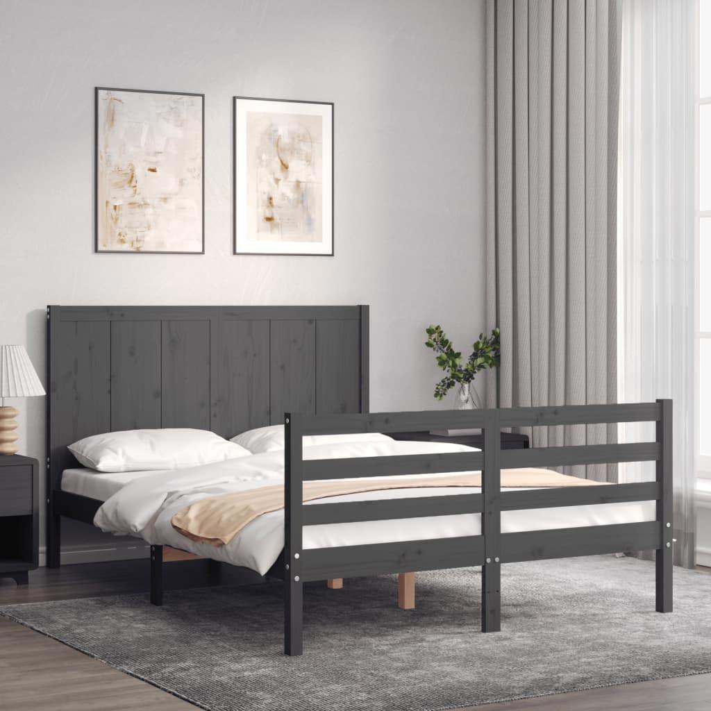 VidaXL Massivholzbett mit Kopfteil Grau 140x200 cm (140 x 200 cm) Galaxus