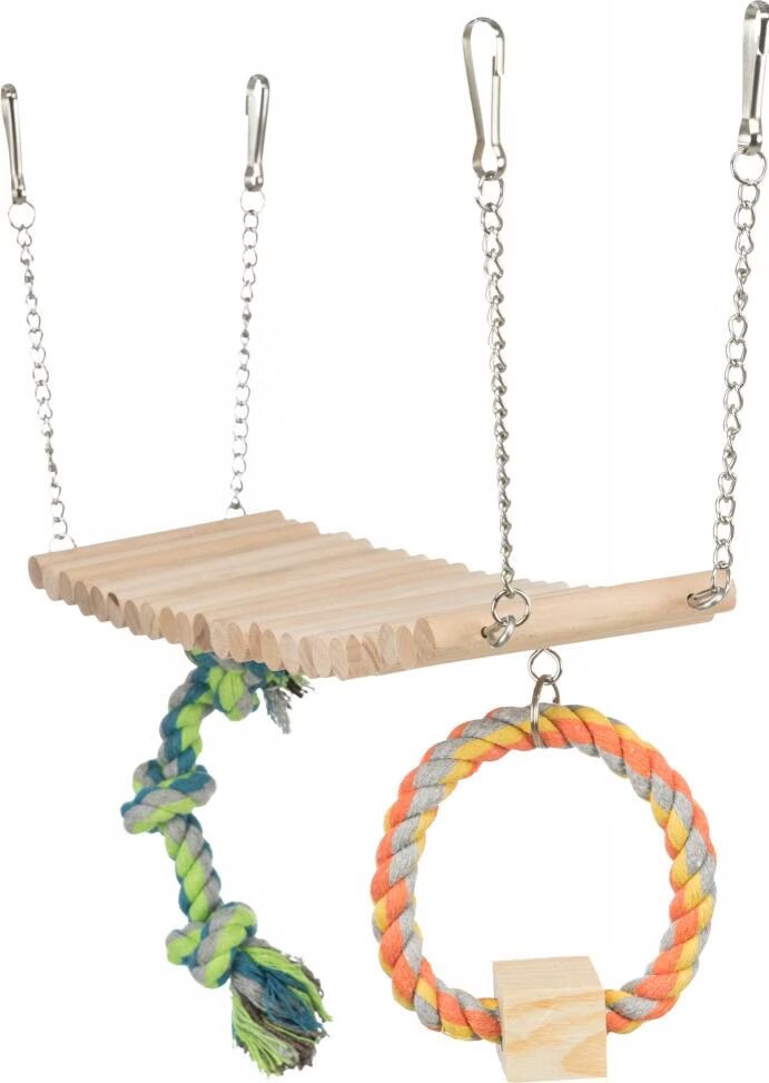 Pont suspendu en bois avec corde et jouet pour rongeur