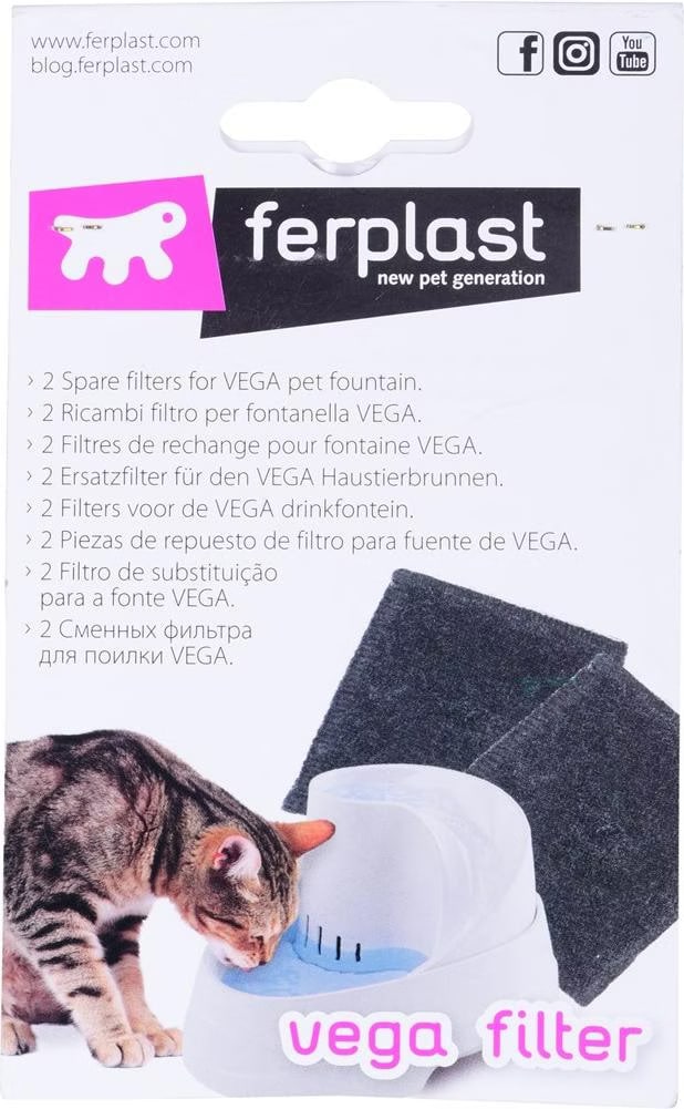 Ferplast Kit de rechange pour fontaine pour chats VEGA Fontaine pour petits chiens, Filtre à charbon actif pour dispenseur d'eau pour animaux, confection de 2 pièces, 8 x 8 cm
