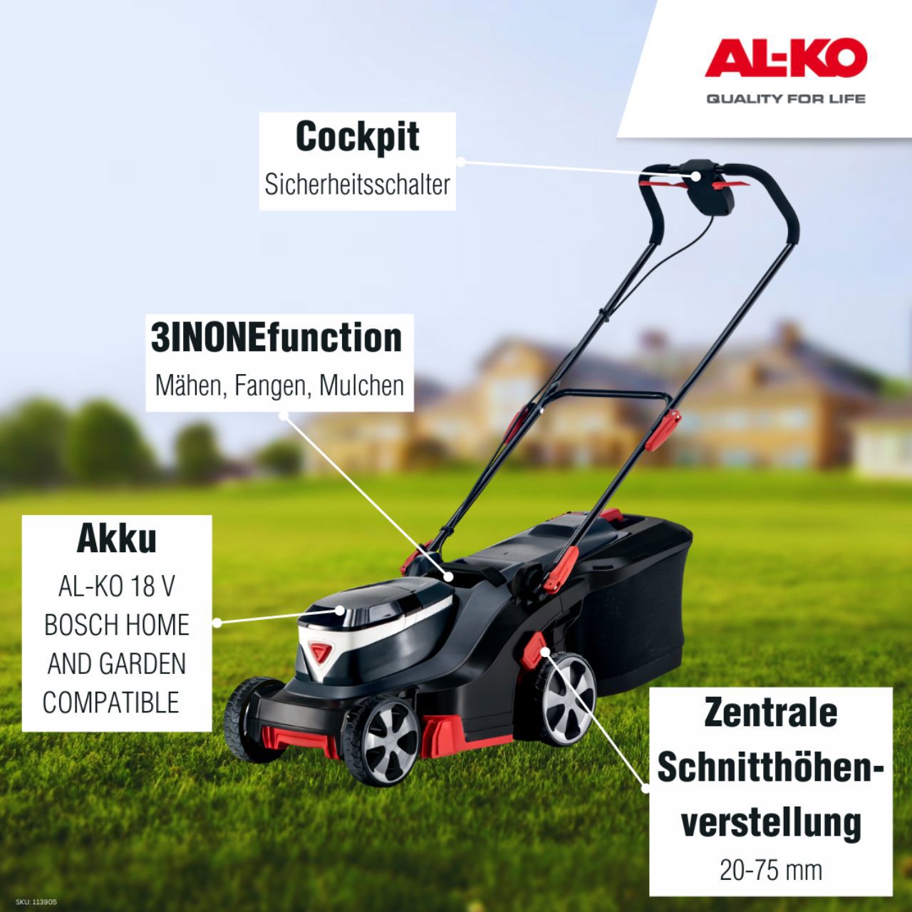 AL-KO Akku-Rasenmäher 38.2 Li Comfort 38 cm Schnittbreite Akkufach für bis zu 2 Akkus 18 V Li-I... (Akkubetrieb) Galaxus