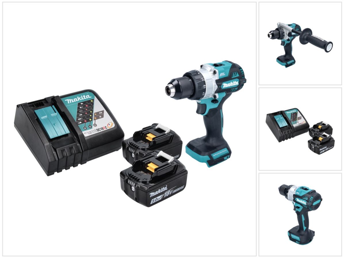Makita DHP 486 RT Battery impact drill 18 V 130 Nm Brushless 2x battery 5.0 Ah charger Rechargeable battery operated Galaxus