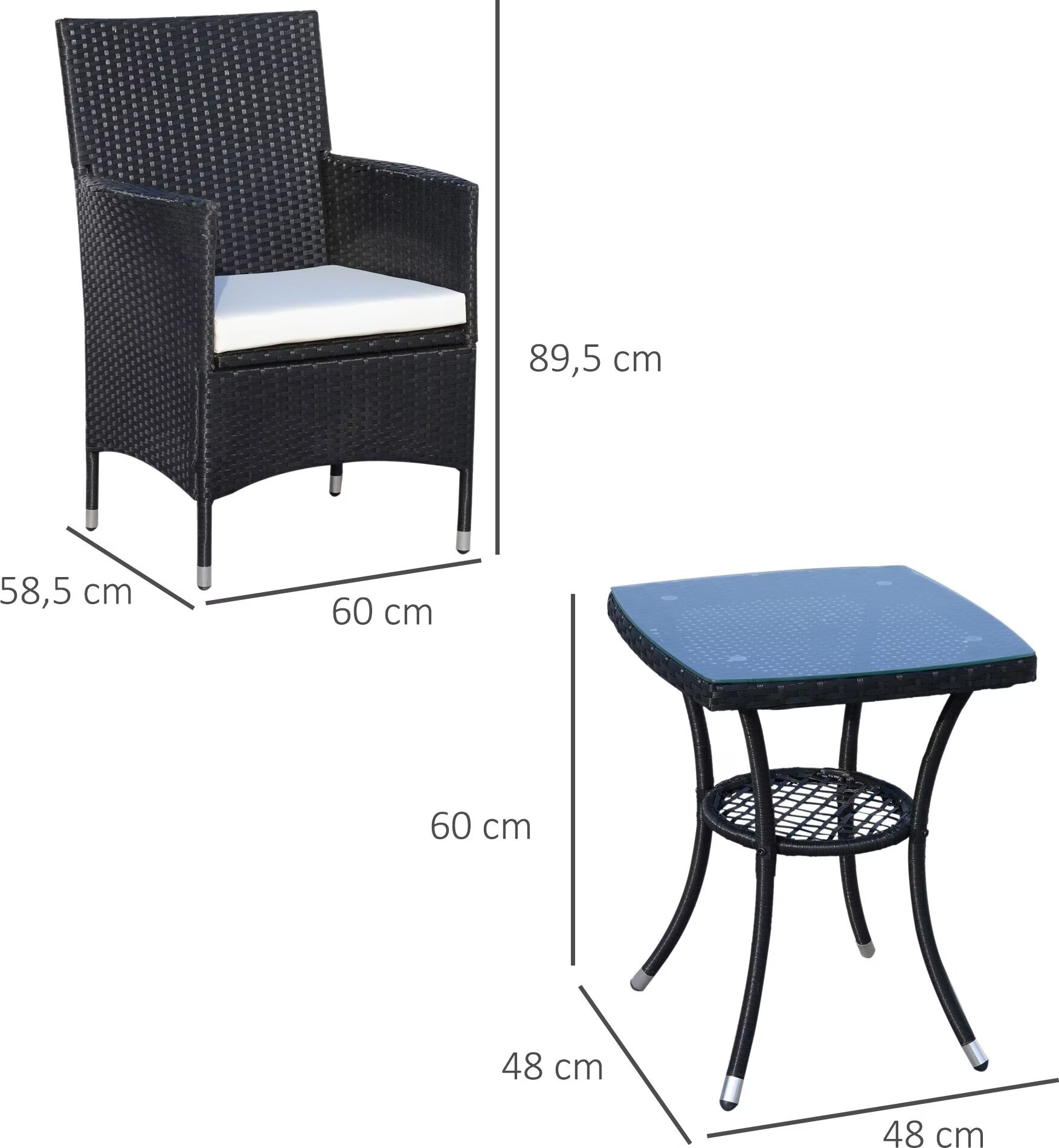 LIFEZEAL 5-teilige Rattan Gartengarnitur - Tisch & 4 Stühle Schwarz Mit Kissen