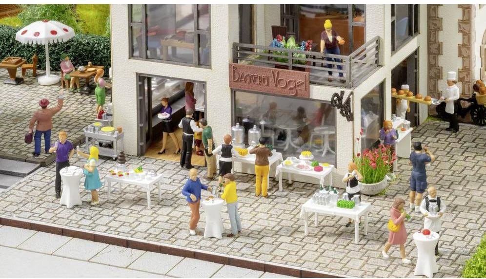 NOCH H0 Stehcafé Figuren Set - 7 Bemalte Miniatur Figuren Für Modellbahn