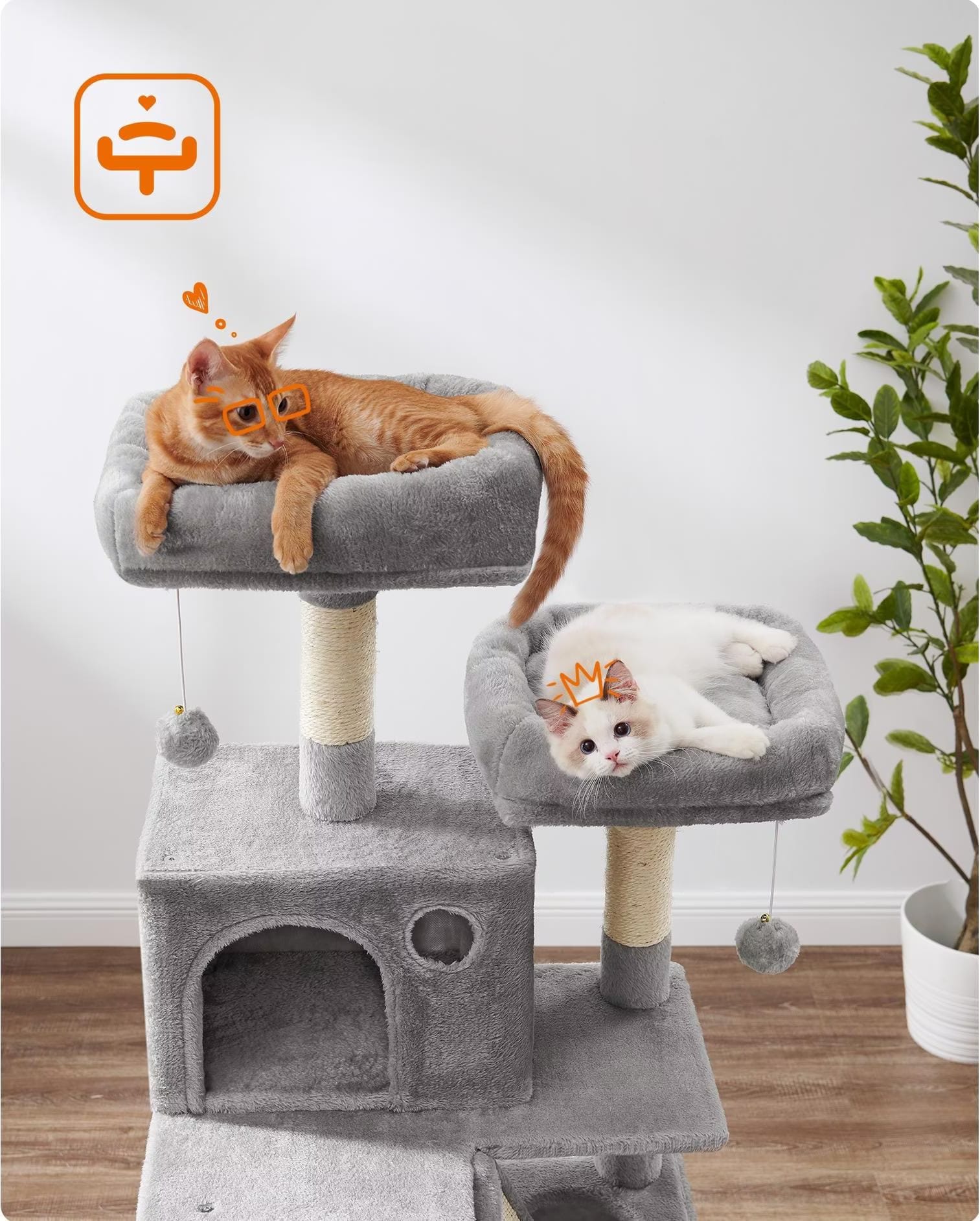 Feandrea Kitty (168cm, Gris, Beige), Arbre  chat