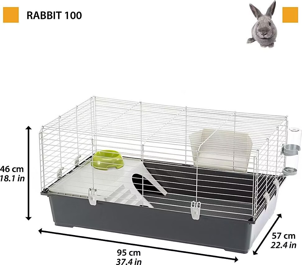 Ferplast Cage à Lapins RABBIT 100, Partie Avant s'ouvrant facilement. Accessoires inclus