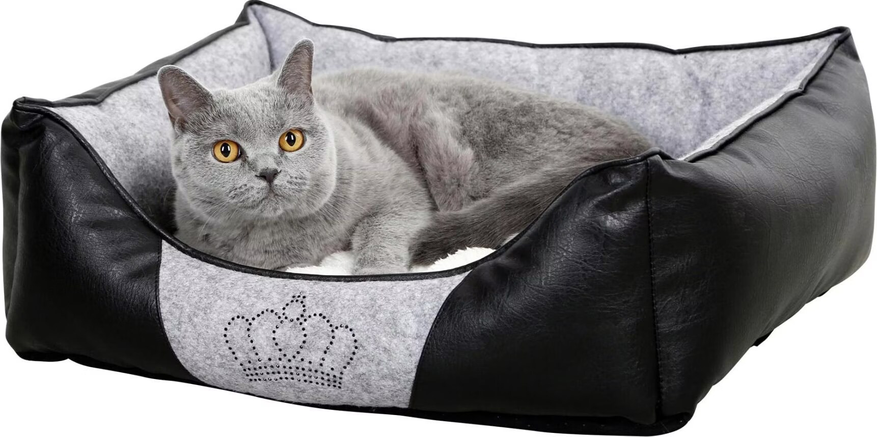 Kerbl Lit douillet Chiara 55x45x18cm, gris/noir avec couronne de strass (Chien, Chat, Pas de fonctions spéciales), Panier pour chien + chat