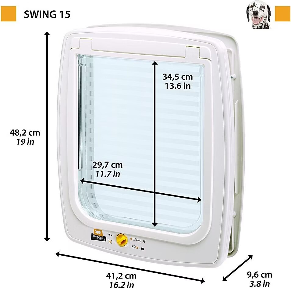 Ferplast Porte pour chiens et chat SWING 15 Chatière porte basculante, installation uiverselle, entrée et sortie, contrôlable, 4 positions, système de protection contre les courants d'air, tunnel compet, 41,21x9,6x h 48,2 cm Marron