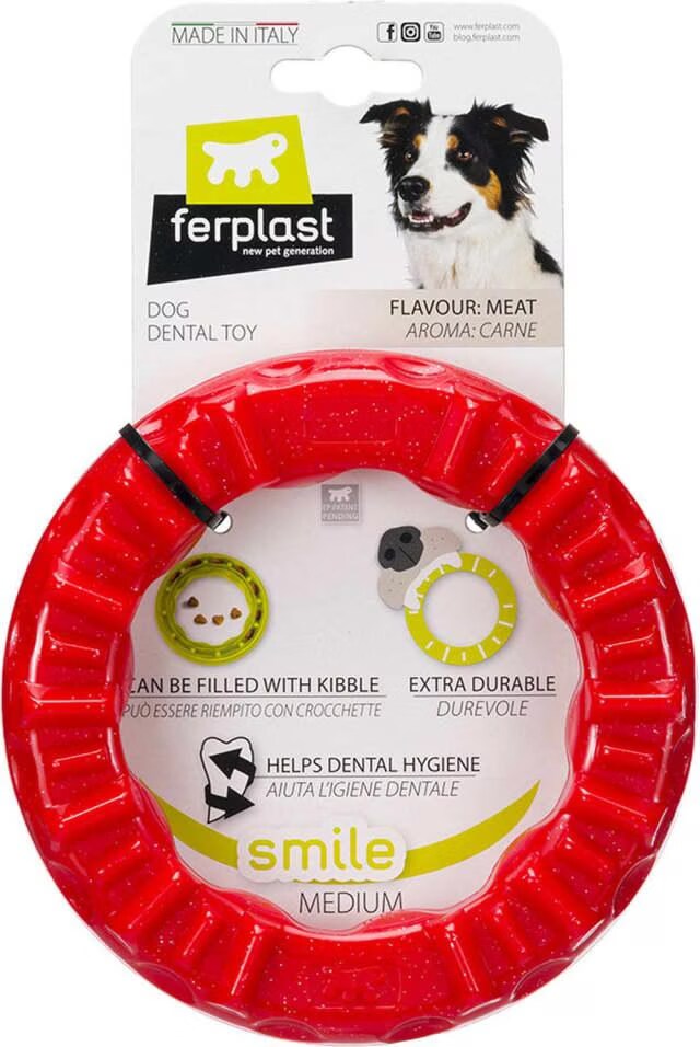 Anneau à mâcher Ferplast Smile, rouge pour chien - taille M : 16 cm de diamètre x H 3,2 cm