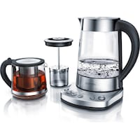 Arendo Wasserkocher 1,7 l, 2400 W, Edelstahl mit Teeaufsatz, Teekocher, Temperatureinstellung 70 - 100° C (1.70 l)
