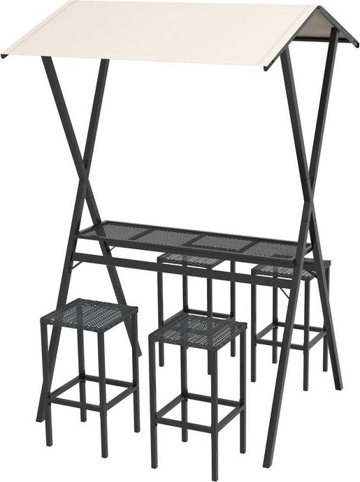 Swisshandel24 GartenbarSet Rattan Bartisch mit 4 Barhockern, mit Dach