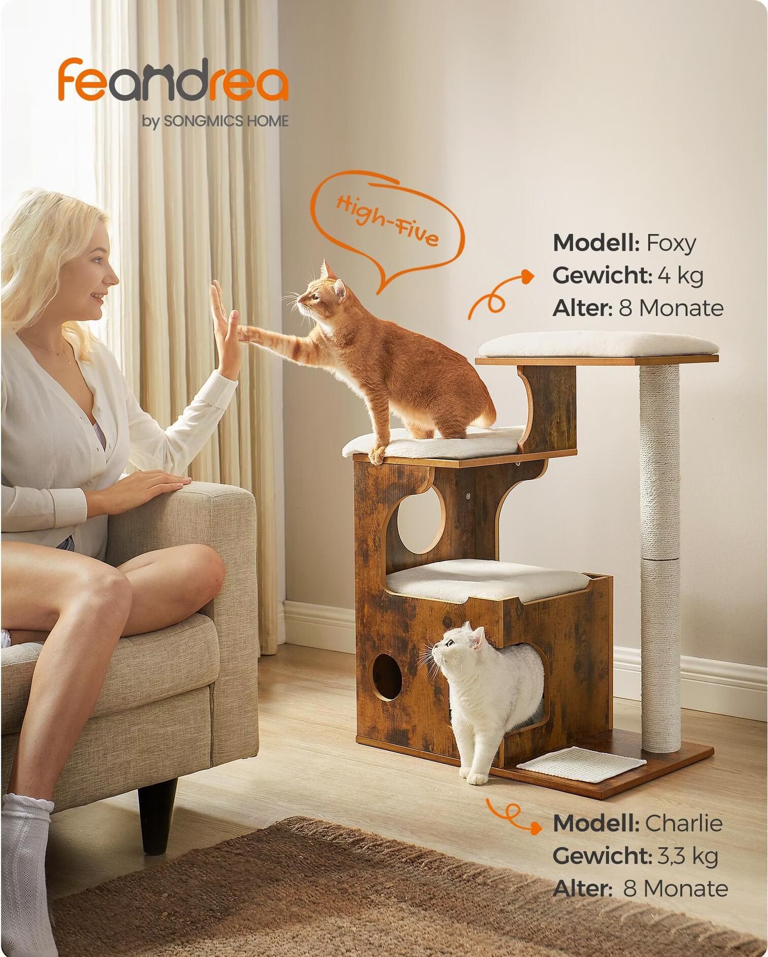 Feandrea Cat (86cm, Blanc, Marron rustique), Arbre  chat